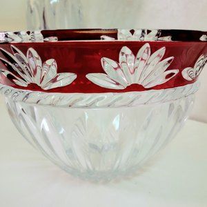 Vintage Large Mikasa Celebration Ruby Red Cut to Clear Crystal Corinth Fan Bowl